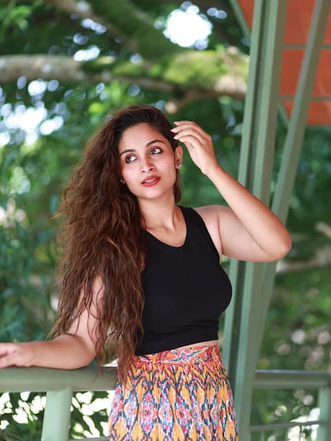 Rosmin Thadathil in black crop top and ikat maxi skirt Rosmin Thadathil in black crop top and ikat maxi skirt