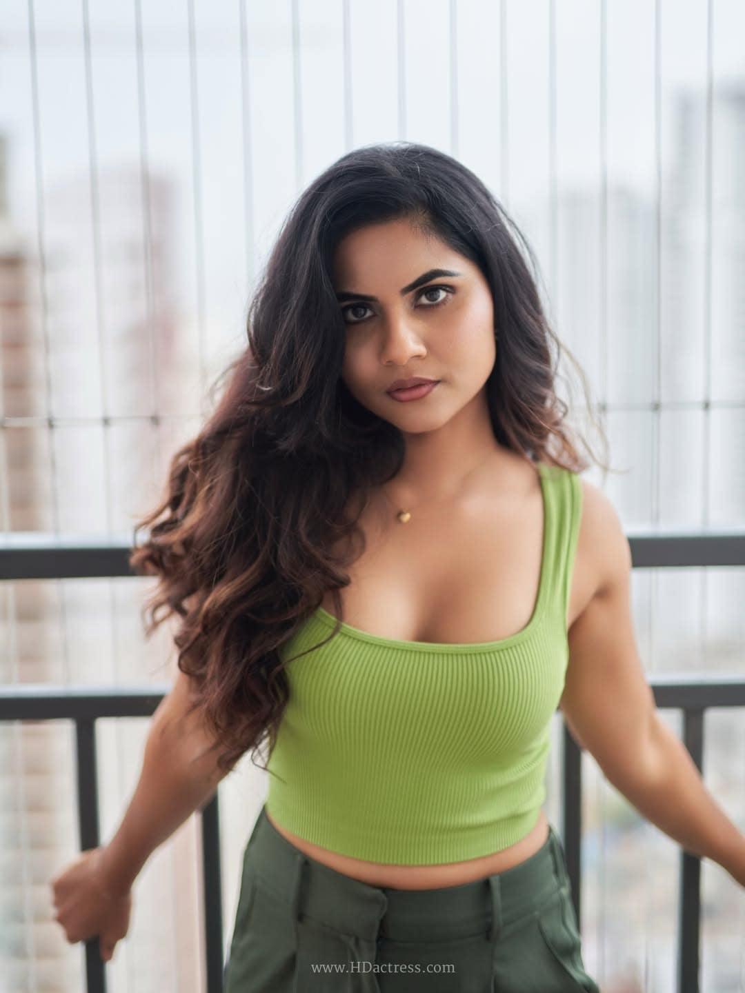 Swathi Karimireddy in lime green top and olive trousers Swathi Karimireddy in lime green top and olive trousers
