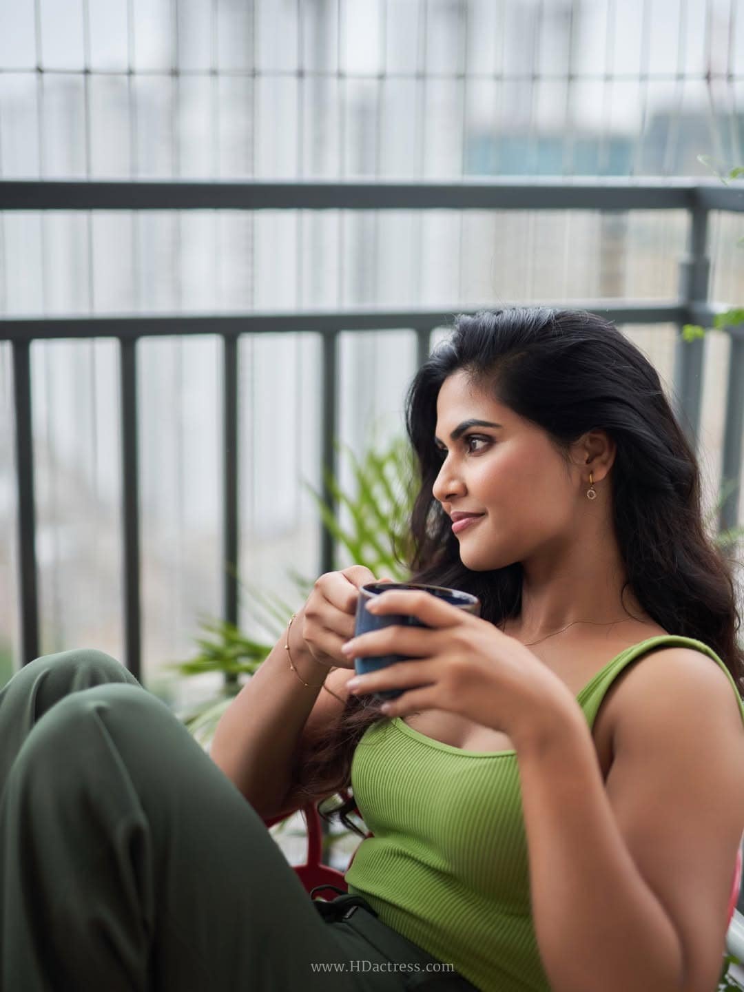 Swathi Karimireddy in lime green top and olive trousers Swathi Karimireddy in lime green top and olive trousers
