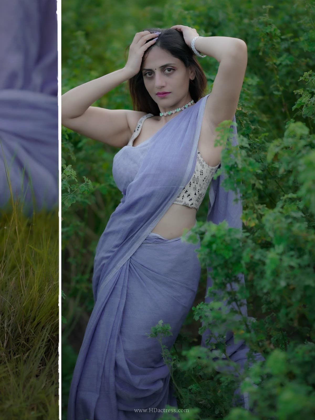 Reshma Vipin Nambiar in lavender-blue cotton saree Reshma Vipin Nambiar in lavender-blue cotton saree
