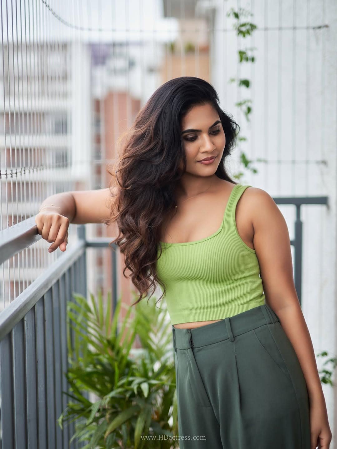 Swathi Karimireddy in lime green top and olive trousers Swathi Karimireddy in lime green top and olive trousers