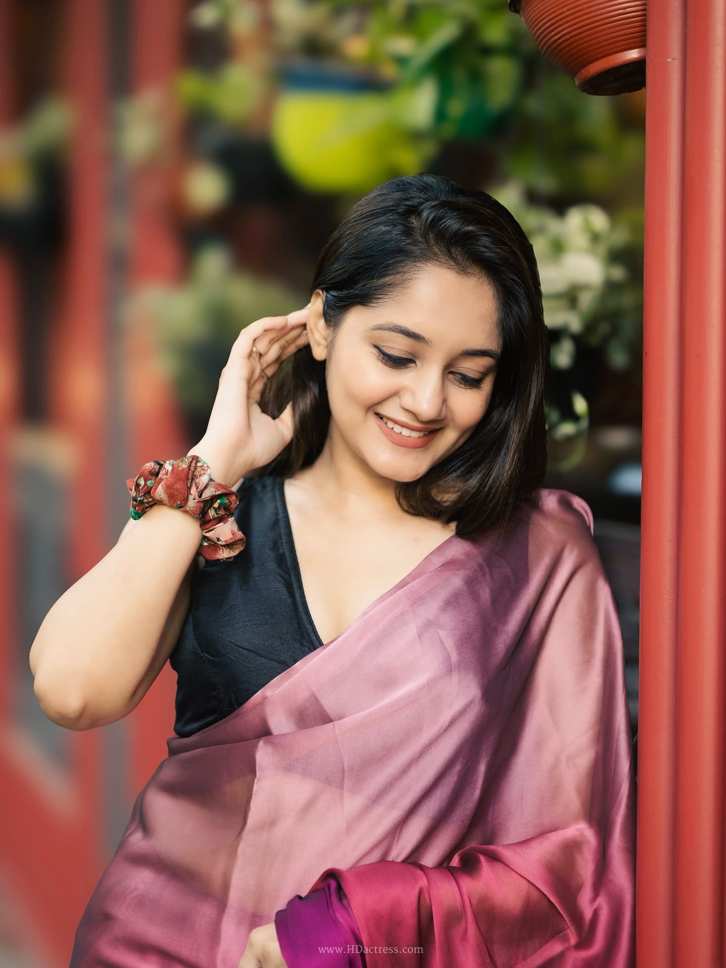 Moumita in ombre satin saree and black blouse