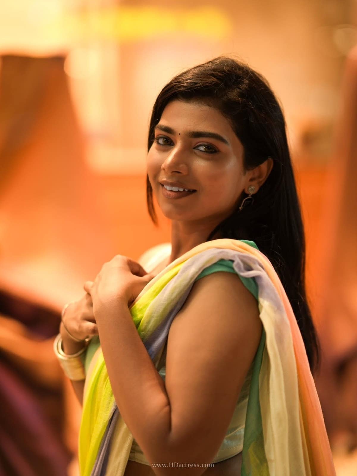 Swetha Kumar in pastel multicolored striped saree Swetha Kumar in pastel multicolored striped saree
