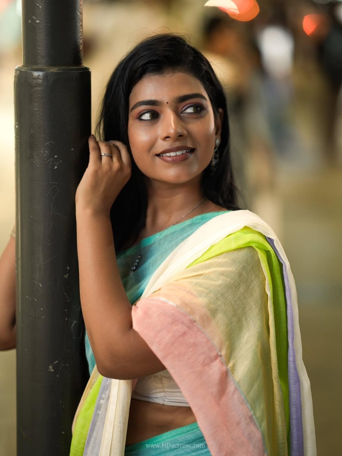 Swetha Kumar in pastel multicolored striped saree Swetha Kumar in pastel multicolored striped saree
