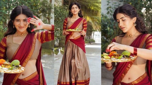 Raashi Singh Ugadi Special Photos: Beautiful Navel Style in Traditional Half-Sari