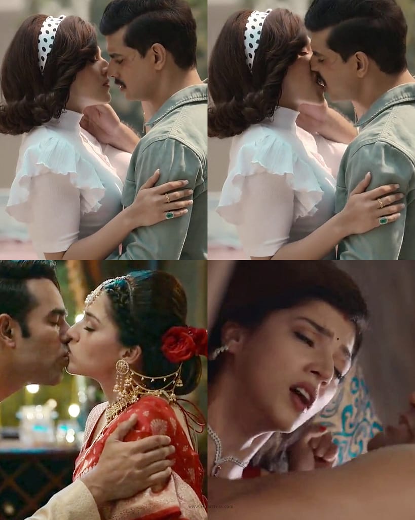 Mehreen Pirzada and Tahir Raj Bhasin sharing an intense romantic kiss scene in the web series Sultan of Delhi.