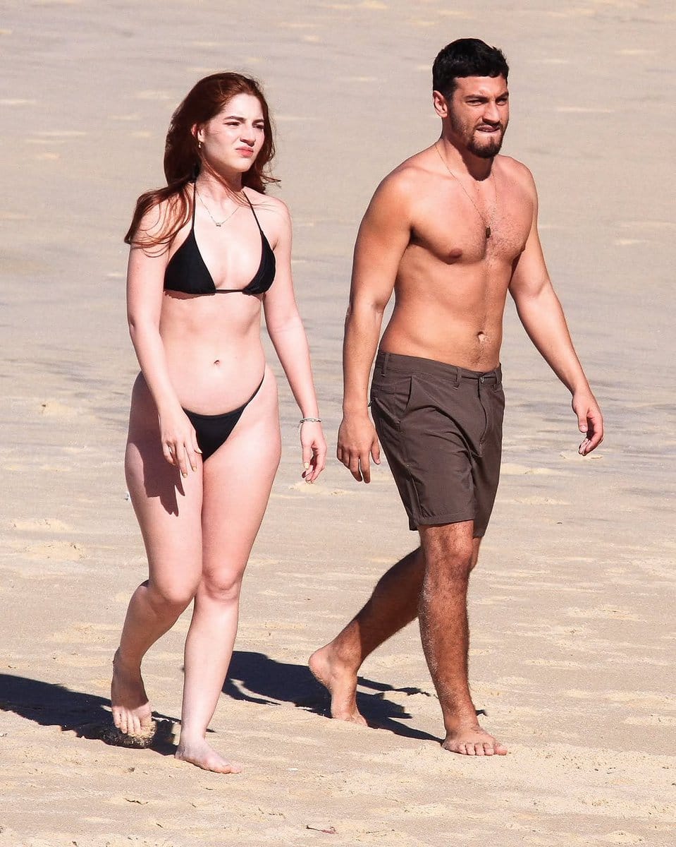 Brazilian actors Henrique Barreira and Duda Matte were spotted filming beach scenes on location in Rio de Janeiro.